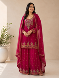 Deep Magenta Embroidered Palazzo Suit Set