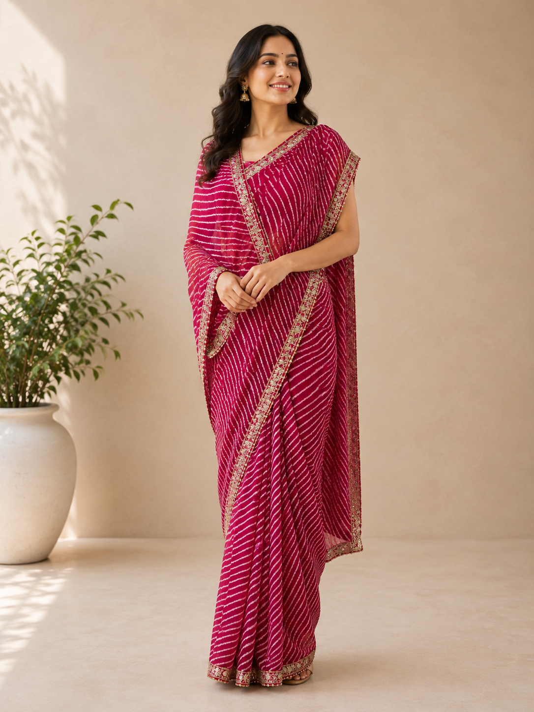 Kaasho Lahariya Deep Pink Saree