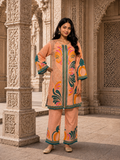 Peach Bloom Printed Kurta Palazzo Set