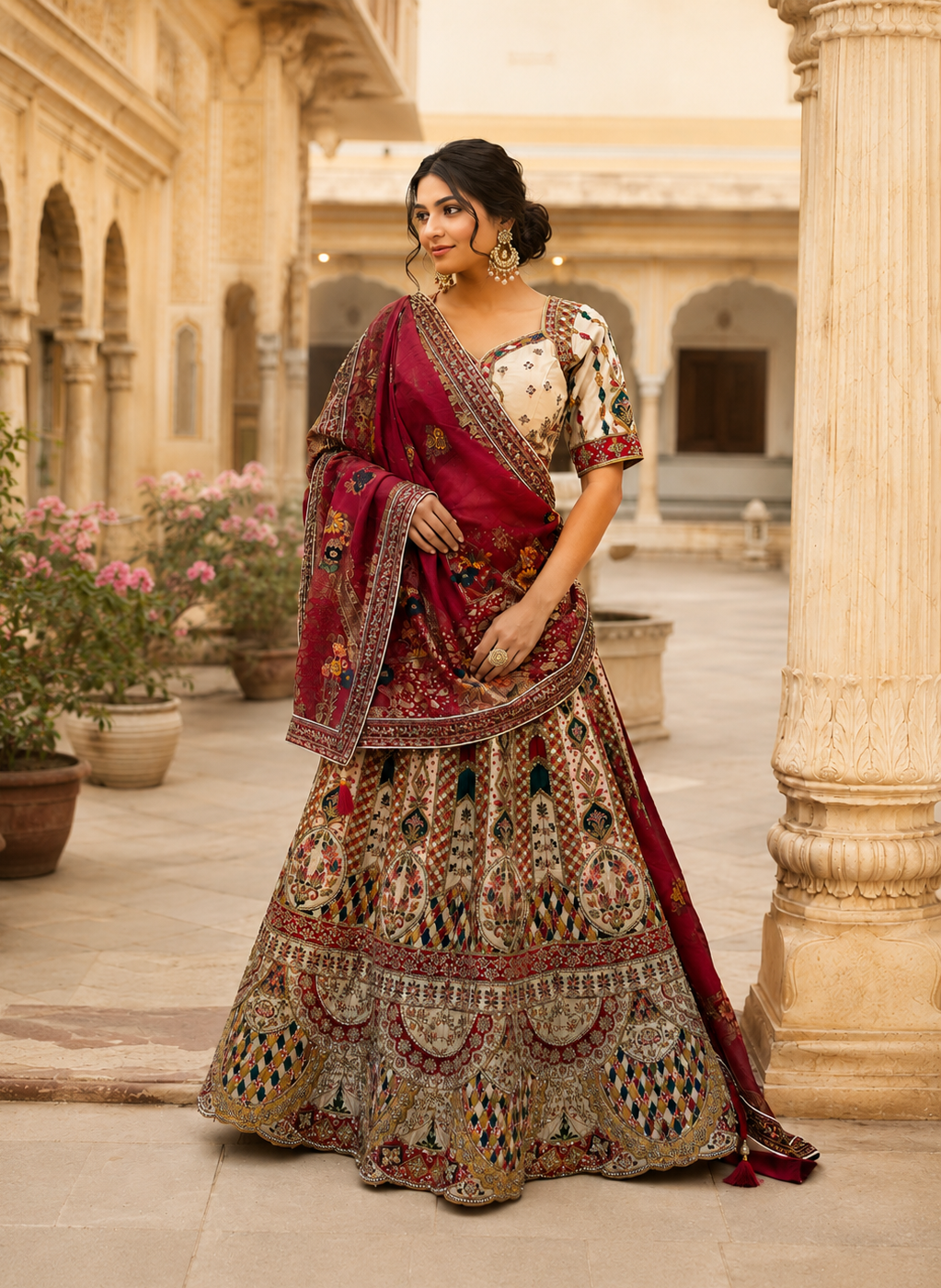 Rajasthani Gota Lehenga with Maroon Dupatta