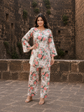 White Floral Rose Printed Co-Ord Set