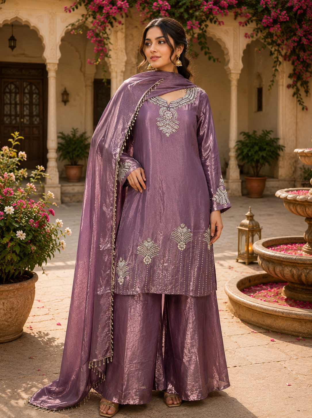 Embroidered Suit Set with Gold shimmer undertone