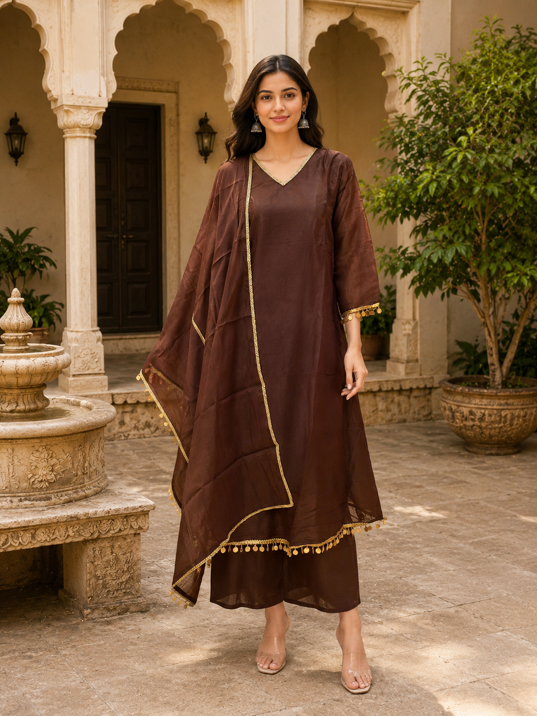 Festive Chanderi Straight Suit with Tassel