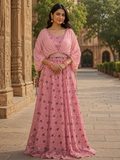 Blush Pink Sequined Lehenga Set with Draped Cape Sleeves