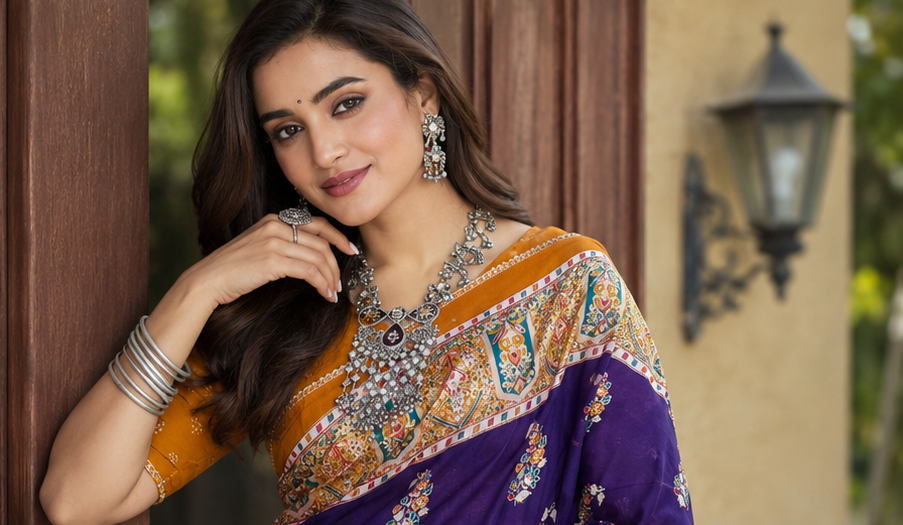 Elegant Printed Designer Saree with Traditional Floral Border & Blouse Piece