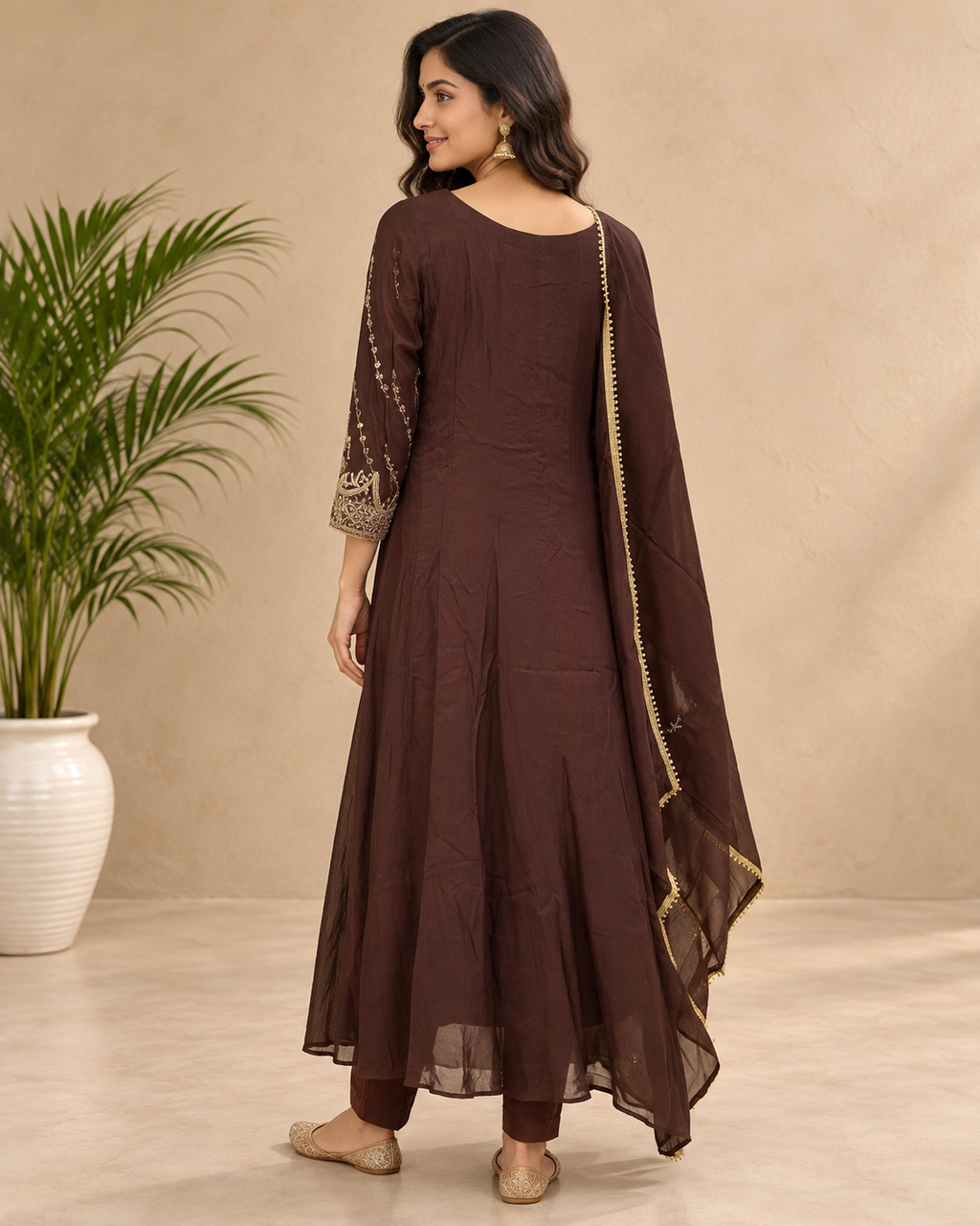 Coffee Brown Designer Anarkali Set with Afghani Pant