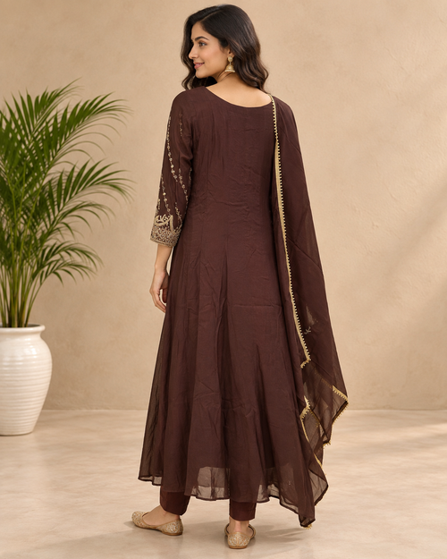 Coffee Brown Designer Anarkali Set with Afghani Pant