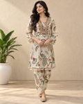 Kaasho Off-White Peacock Digital Print Afghani Co-ord Set