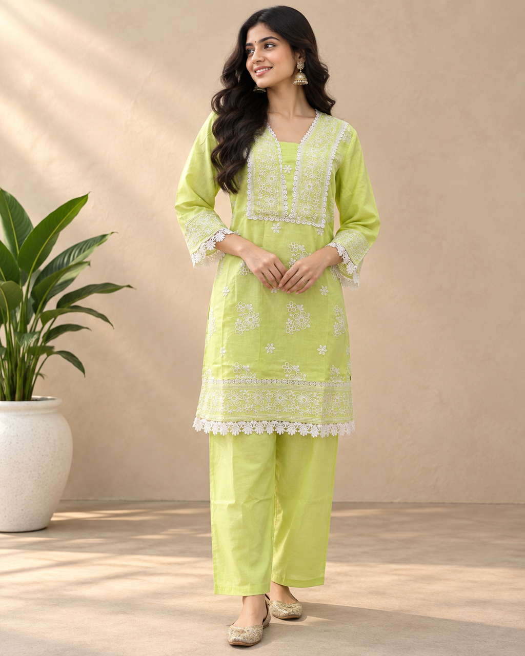 Kaasho Pista Green Chikankari Embroidery Co-ord Set