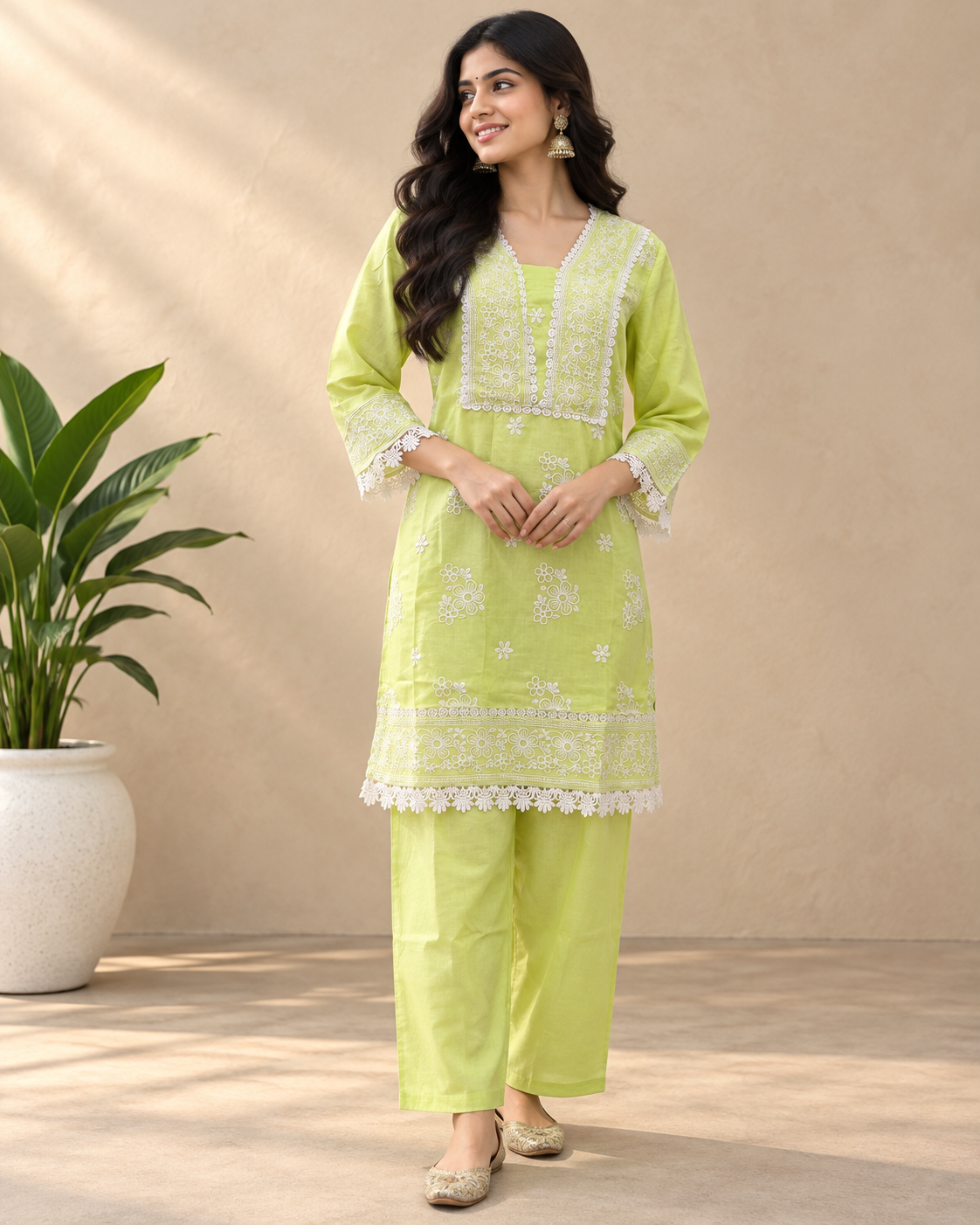 Kaasho Pista Green Chikankari Embroidery Co-ord Set