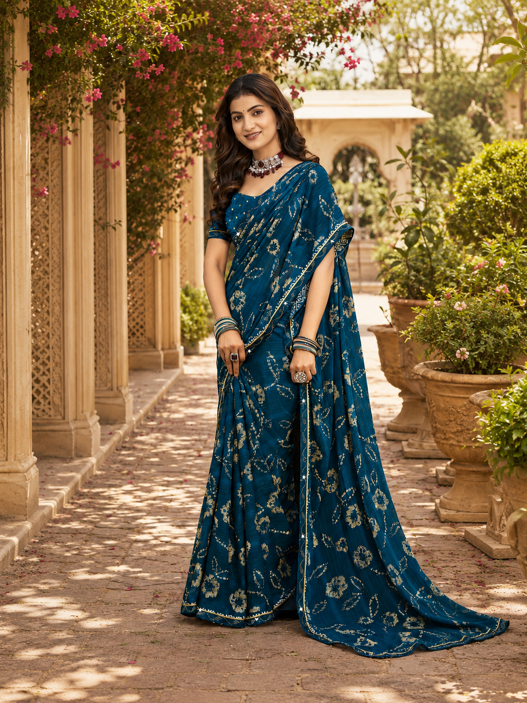 Floral Saree with Running Blouse Piece