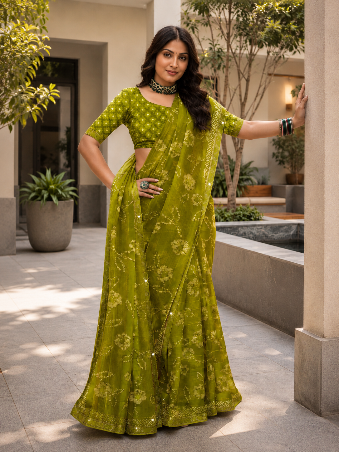 Floral Saree with Running Blouse Piece