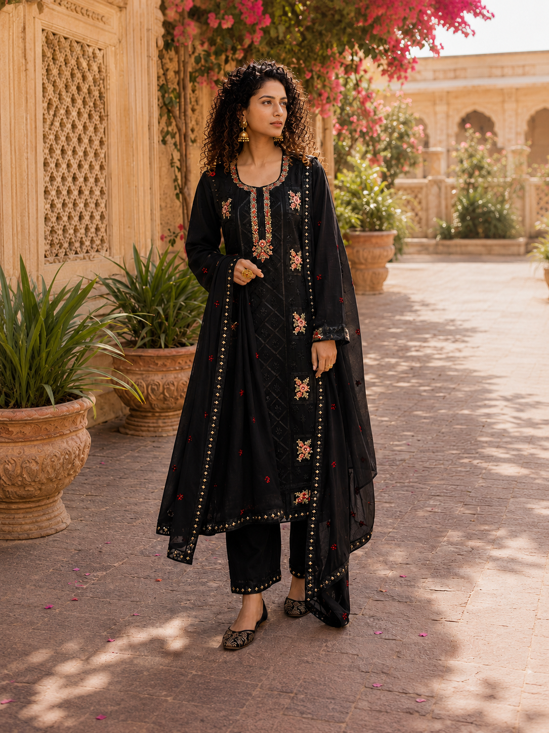 Women’s Embroidered Straight Kurta Pant Set with Dupatta