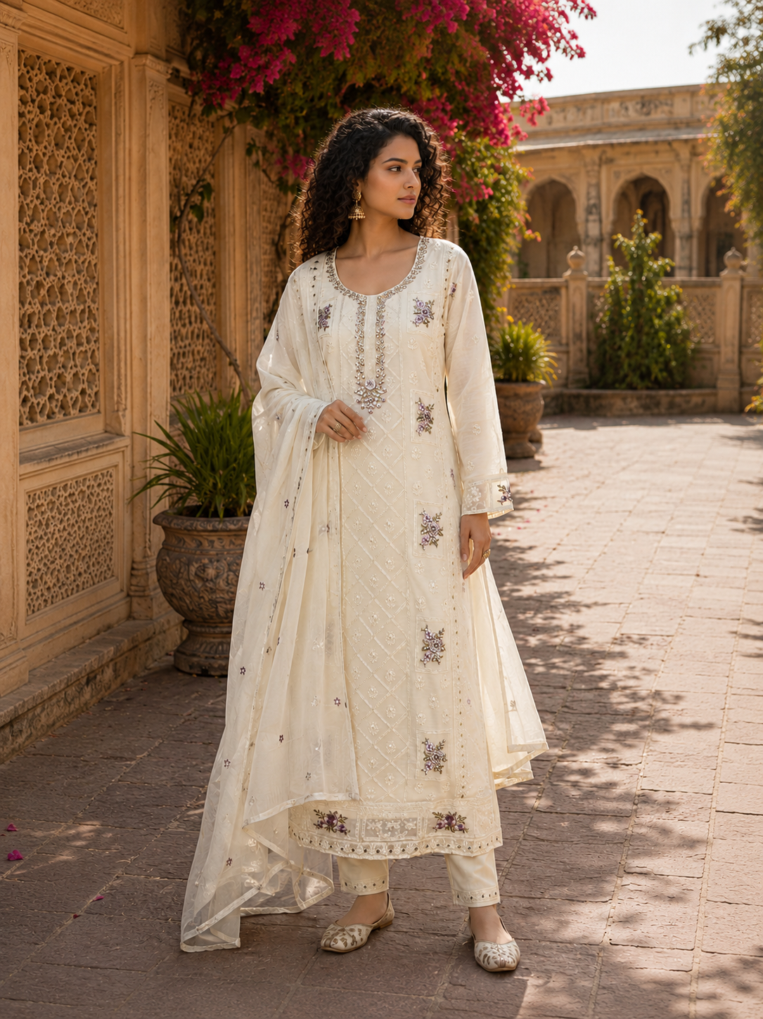 Women’s Embroidered Straight Kurta Pant Set with Dupatta