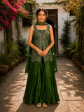 Emerald Green Embroidered Peplum Gown Set with Dupatta