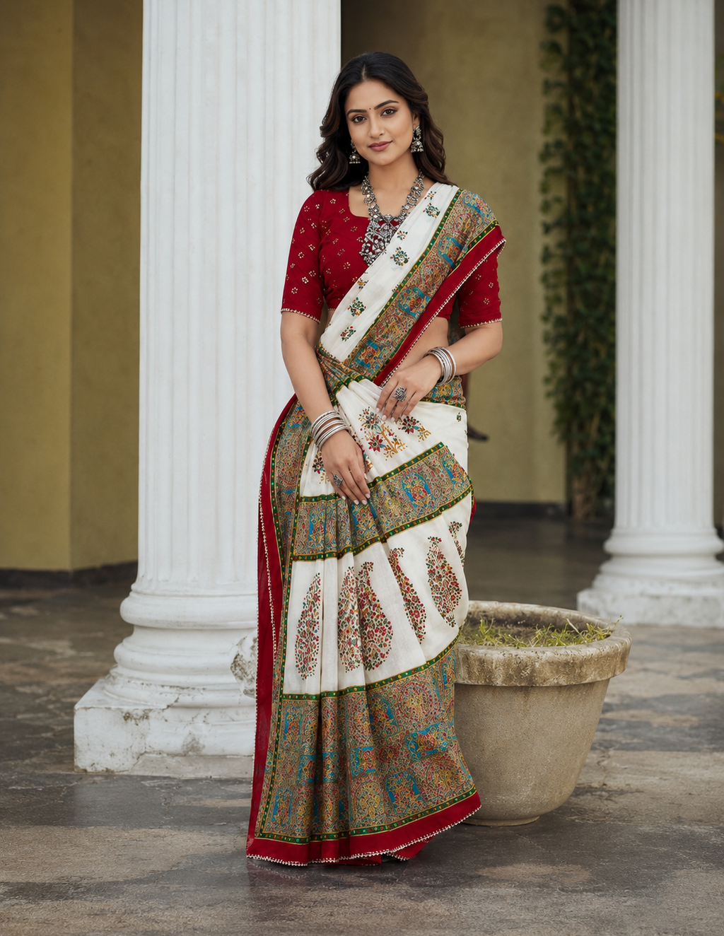 Elegant Printed Designer Saree with Traditional Floral Border & Blouse Piece