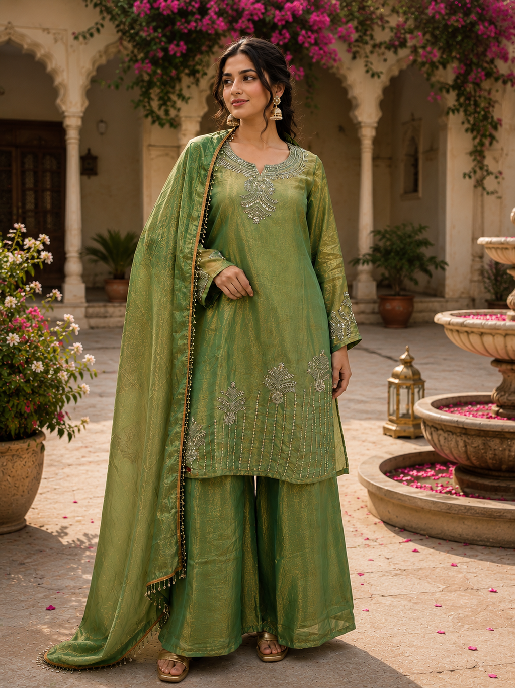 Embroidered Suit Set with Gold shimmer undertone