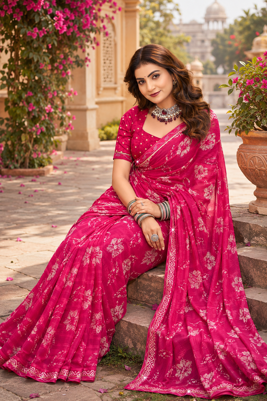 Floral Saree with Running Blouse Piece