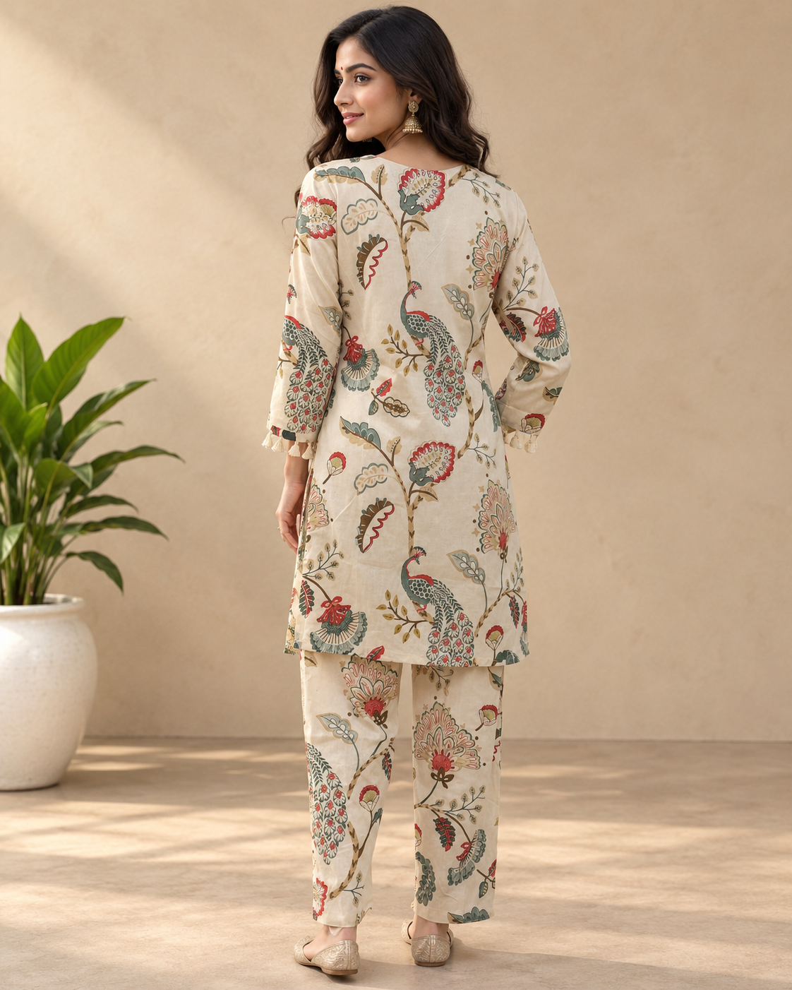 Kaasho Off-White Peacock Digital Print Afghani Co-ord Set