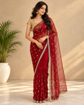 Kaasho Designer Georgette Checks Jaal Work Saree with Golden Lace Border